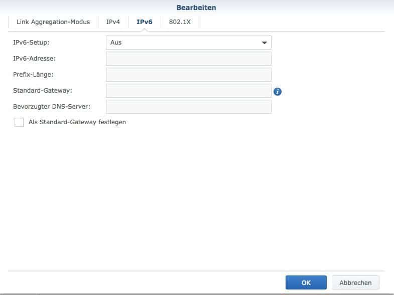 Konfiguration des Netzwerkes: IPv6 Einstellungen