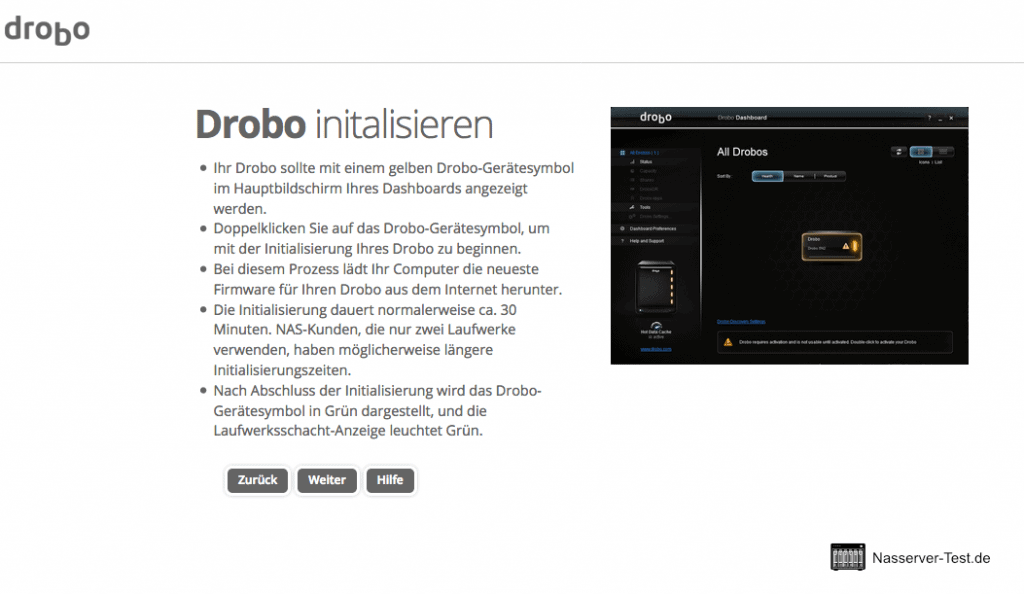 Drobo Assistent NAS initialisieren