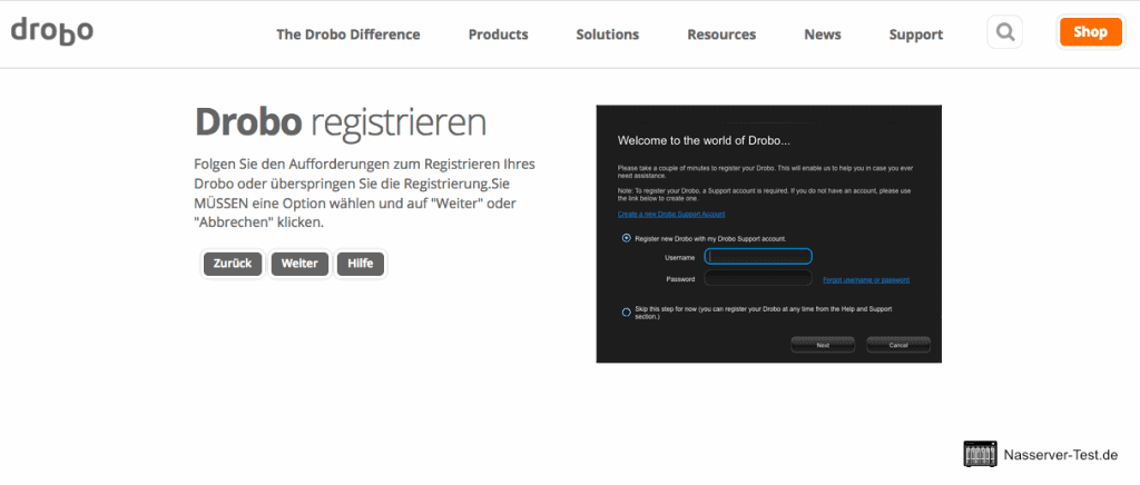 Drobo Assistent NAS registrieren